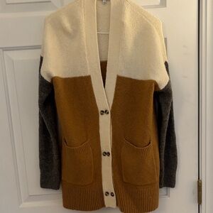 Madewell Colorblock Cardigan in Cream, Tan, and Gray